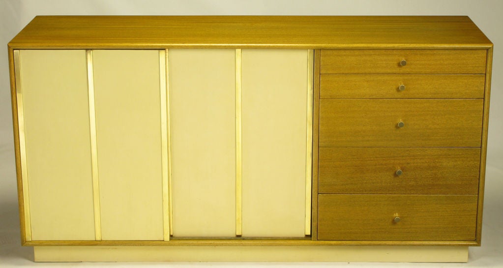 Harvey Probber Bleached  Mahogany & Ivory Leather Dresser