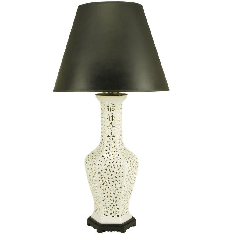 Large Reticulated Blanc De Chine Porcelain Table Lamp