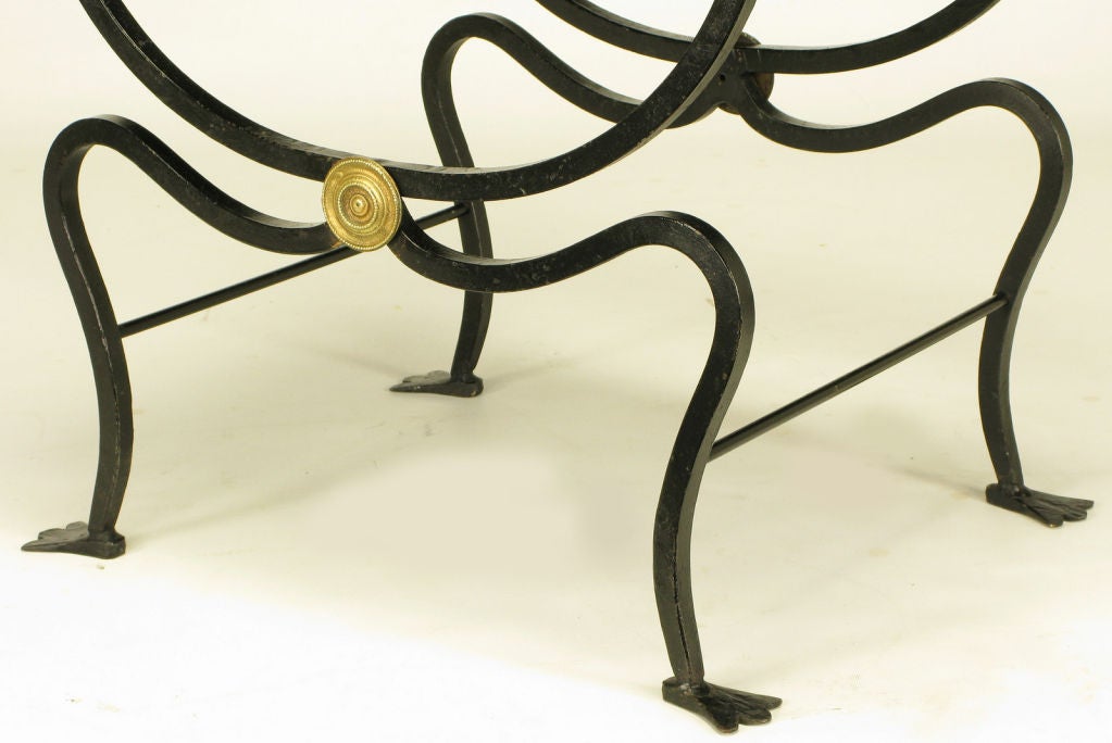 Italian Black Iron, Leather & Brass Curule Chair 5
