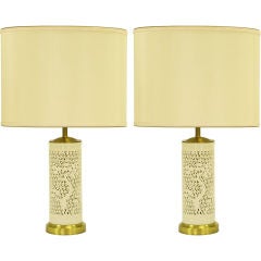 Pair Reticulated Cylindrical Blanc De Chine Porcelain Lamps