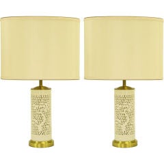 Pair Reticulated Cylindrical Blanc De Chine Porcelain Lamps