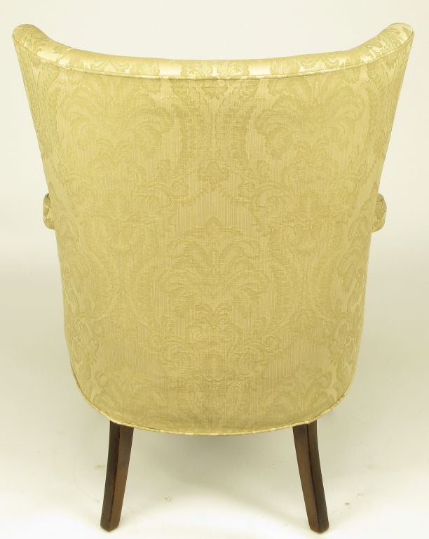 Wood Regency Wingback Chair In Silk & Linen Damask Upholstery