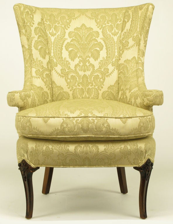 Regency Wingback Chair In Silk & Linen Damask Upholstery 2
