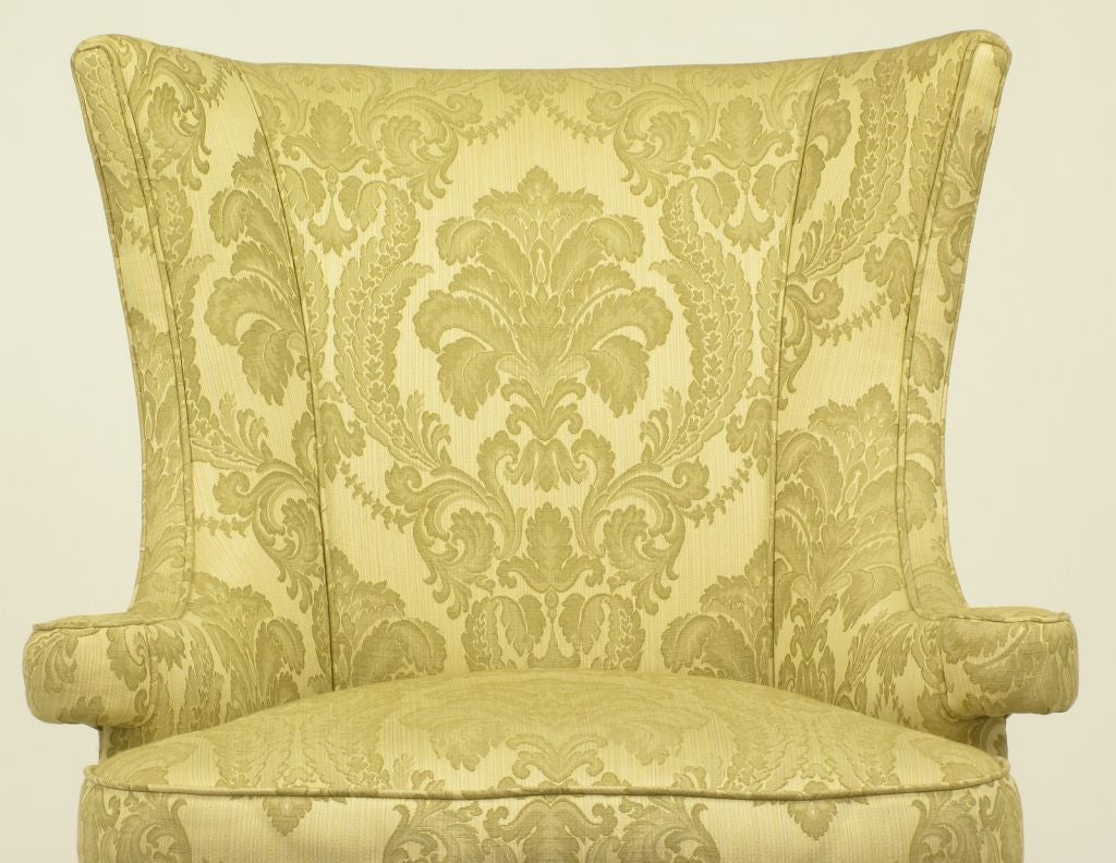 Regency Wingback Chair In Silk & Linen Damask Upholstery 3