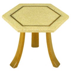 Harvey Probber Hexagonal Mahogany & Terrazzo Marble Side Table
