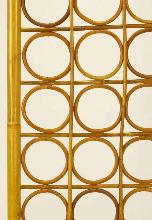 American Bamboo & Rattan Circles In Squares Three Panel  Screen