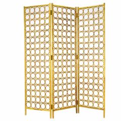 Bamboo & Rattan Circles In Squares Three Panel  Screen