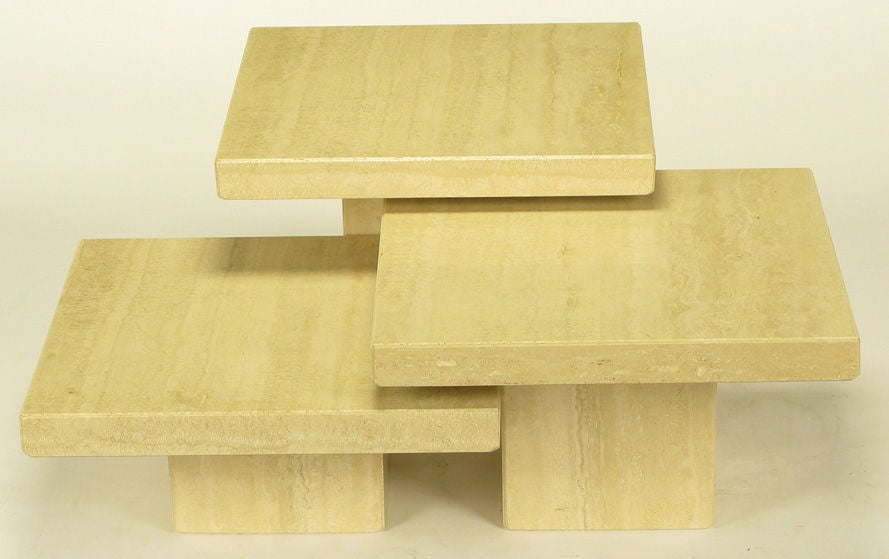 Three Minimalist Custom Designed Travertine Tables