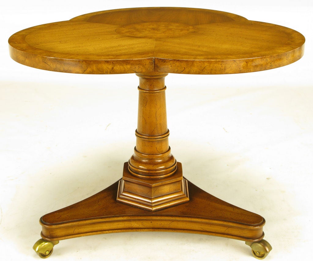Pair Weiman Trefoil Walnut & Burl Pedestal Side Tables 2