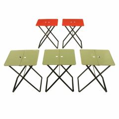 Five Folding Metal Tray Tables In Sage, Red & Black Lacquer