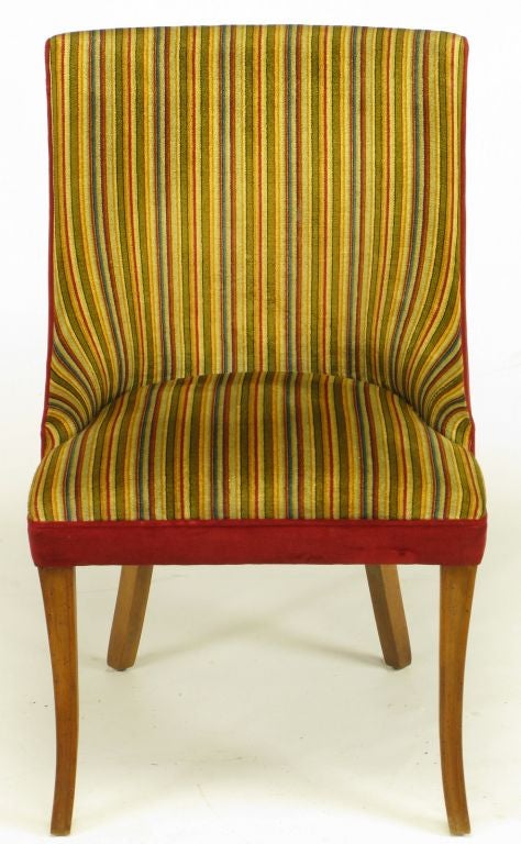 American Striped & Red Velvet Regency Barrel Back Chair