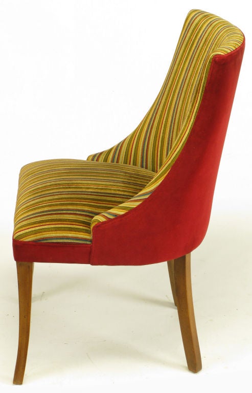 Mid-20th Century Striped & Red Velvet Regency Barrel Back Chair