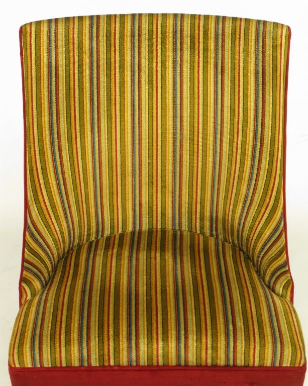 Striped & Red Velvet Regency Barrel Back Chair 2