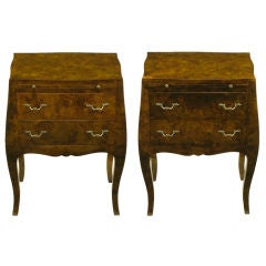 Pair Italian Regency Oyster Burl Bombe' Commodes