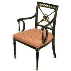 Carved Parcel Gilt & Black Lacquer Regency Arm Chair