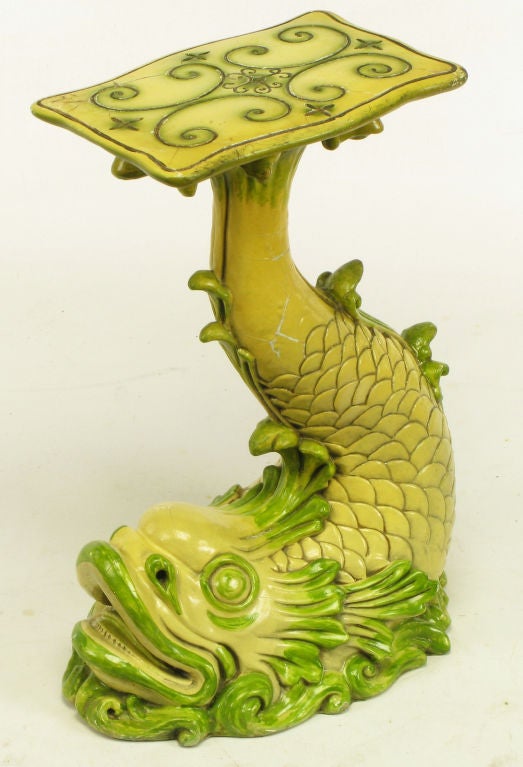 Saffron & Moss Lacquered Dolphin Pedestal Table