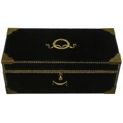 Used Black Leather & Brass-Clad Wood Trunk
