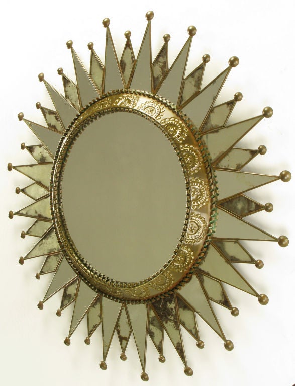 Tooled Brass & Copper Starburst Mirror