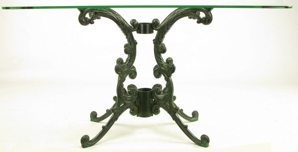 American 1940s Molla Cast Aluminum Dining Table With Glass Top