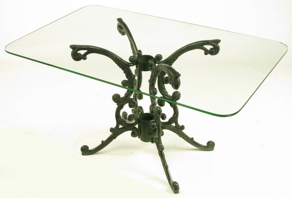 1940s Molla Cast Aluminum Dining Table With Glass Top 1