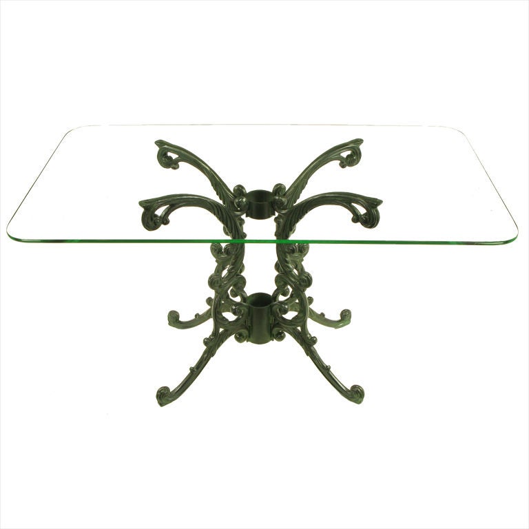 1940s Molla Cast Aluminum Dining Table With Glass Top