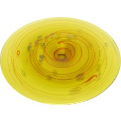 Vintage Hand Blown Murano Saffron Glass Bowl With Murrine Inclusions