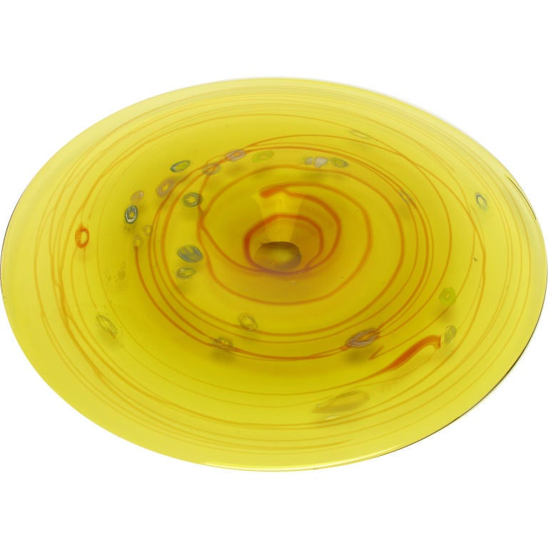 Hand Blown Murano Saffron Glass Bowl With Murrine Inclusions