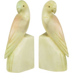 Pair 1940s Colored Alabaster Parakeet Bookends