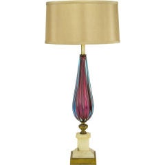 Vintage Reeded Amethyst & Aqua Marine Murano Glass Body Table Lamp