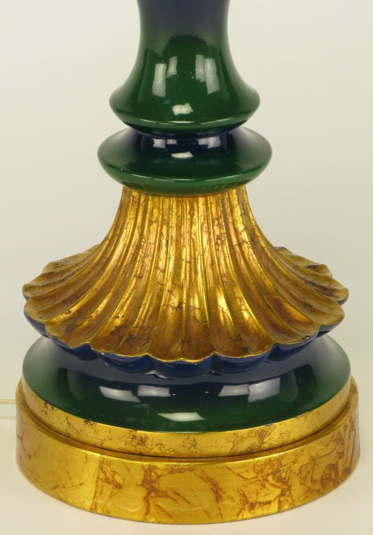 Linen Blue-Green Glazed Parcel Gilt Ceramic Empire Style Table Lamp For Sale