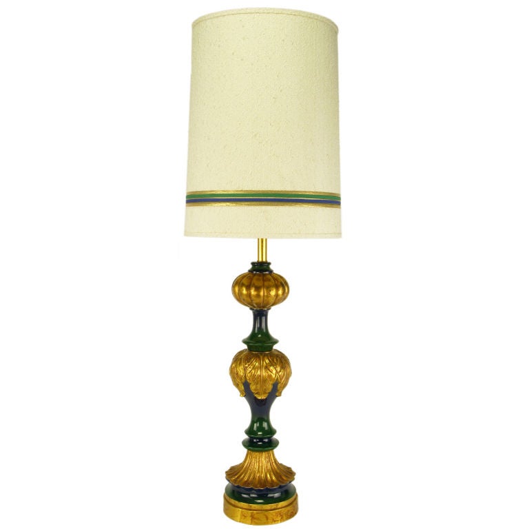 Blue-Green Glazed Parcel Gilt Ceramic Empire Style Table Lamp For Sale