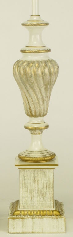 American Pair Stiffel Parcel Gilt & White Lacquer Regency Table Lamps