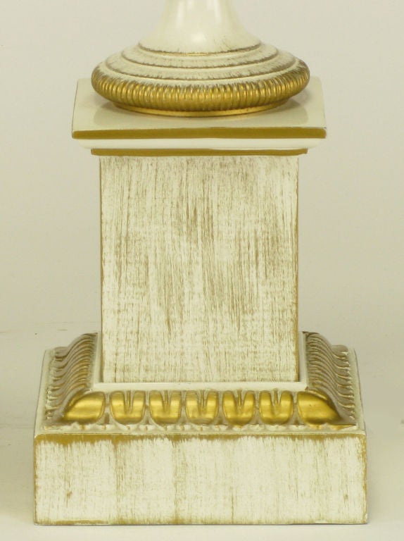 Wood Pair Stiffel Parcel Gilt & White Lacquer Regency Table Lamps