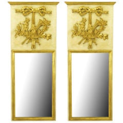 Pair Italian Empire Ivory & Parcel Gilt Trumeaux Mirrors