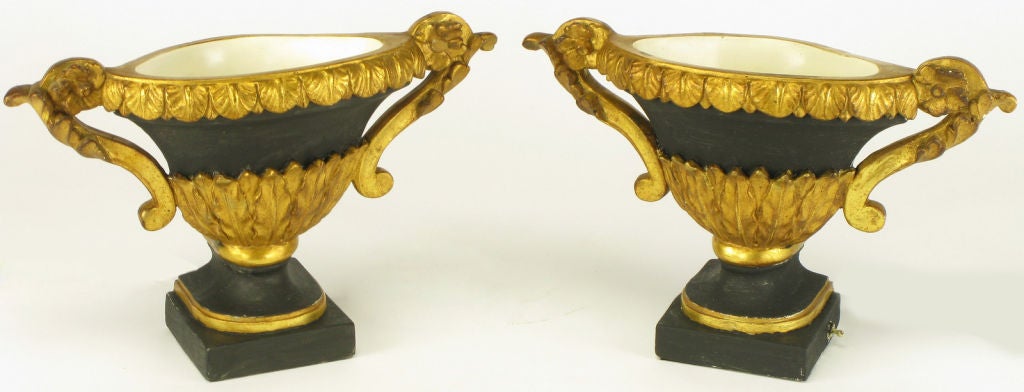 Pair Parcel Gilt Plaster & Gesso Empire Style Urn Uplights
