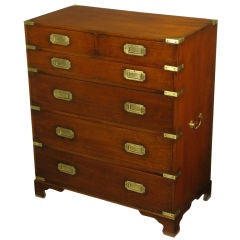 Mahogany Campaign Style Six Drawer Tall Chest