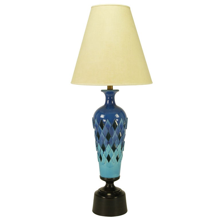 53" Colonial Premier Blue & Aqua Diamond Ceramic Table Lamp