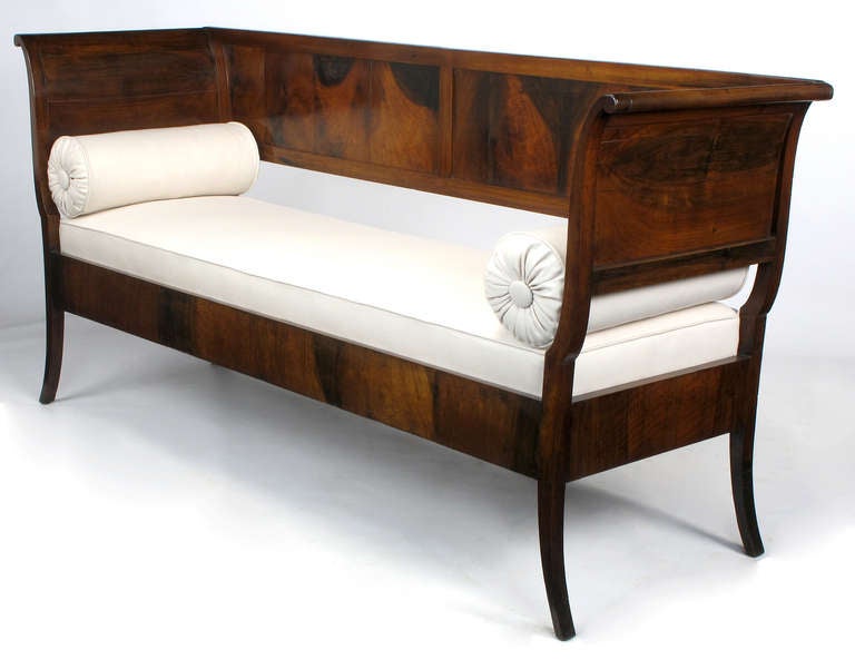 Elegant Biedermeier Hand Carved & Lacquered Walnut Settee