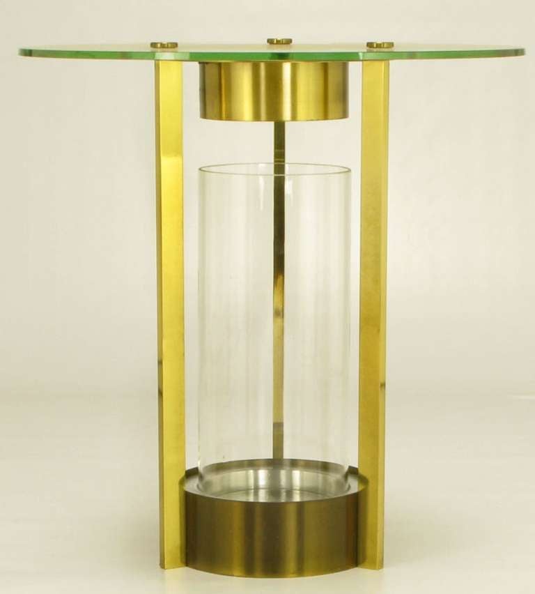 Brass and Glass Cylindrical End Table Attributed to Dorothy Thorpe
