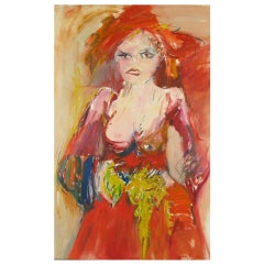 Large Expressionist Painting of Lady in Red by Suzanne Peters 10