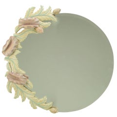 Phyllis Morris Carved Ivory & Lavender Poppies Round Mirror