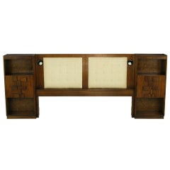 Upholstered King Headboard In Walnut With Block Front Nightstands