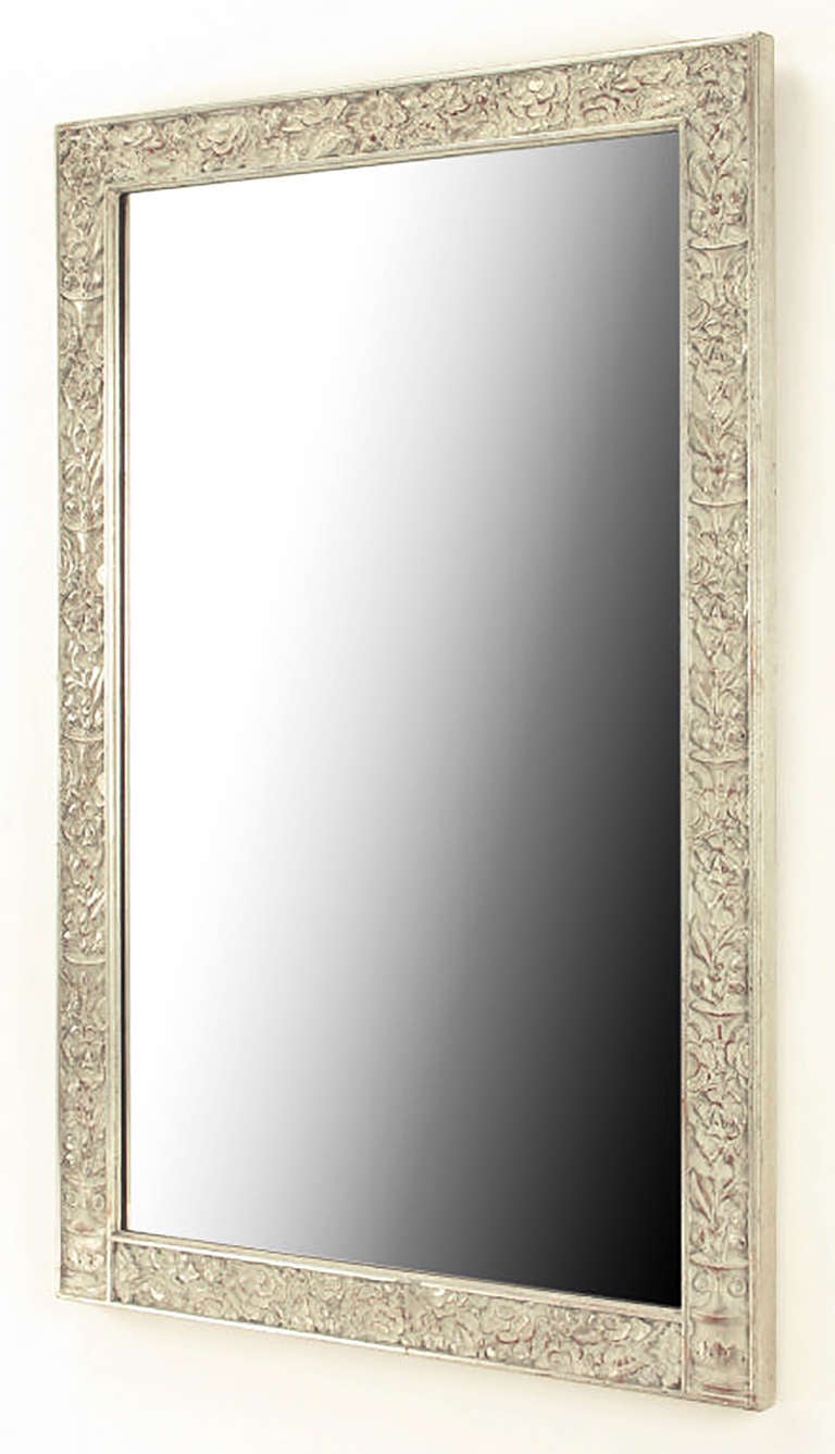 Art Deco Carved and Silver-Leafed Wood Mirror