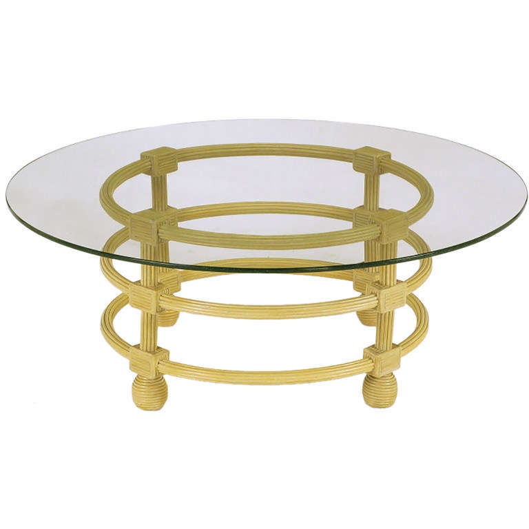 Jay Spectre Round Reeded Wood Coffee Table For Sale 1