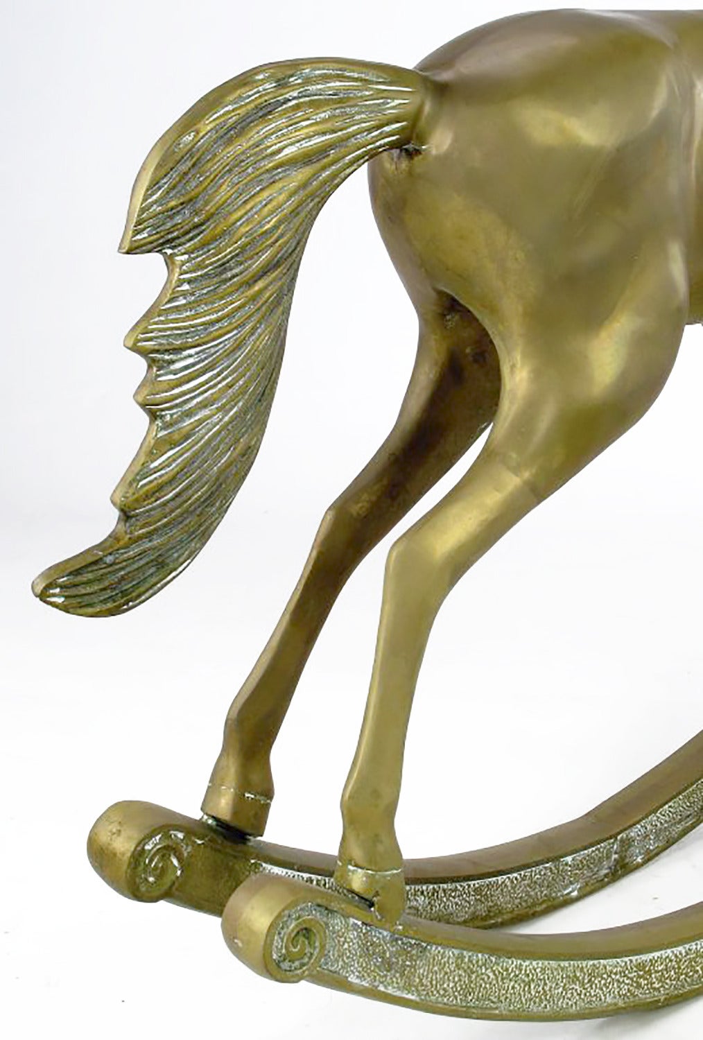 American Unusual Brass Rocking Horse Sculpture