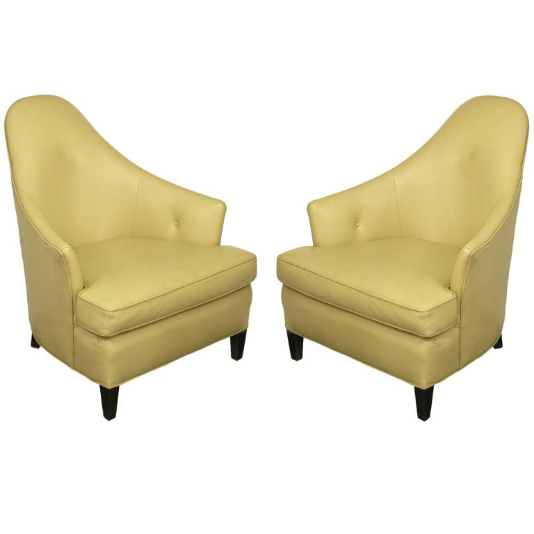Pair John Hutton For Donghia Taupe Leather "Ghost" Chairs