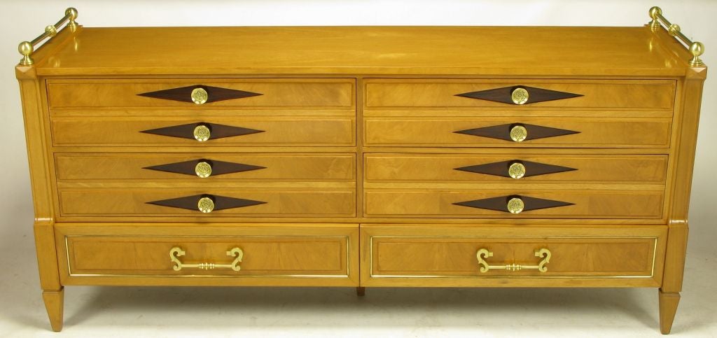 Grosfeld House Empire Bleached Walnut & Brass Six Drawer Dresser