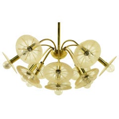 Lightolier Brass 
Pebble Glass Orbital Chandelier