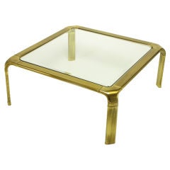 John Widdicomb Square Brass & Glass Canted Leg Coffee Table