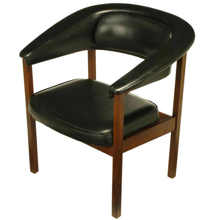 Walnut & Black Upholstery Barrel Back Desk Chair